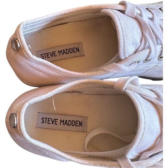 Steve Madden White Platform Sneaker SZ 8 Lace Up Chunky Y2K Streetwear Retro - Picture 8 of 9